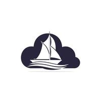 création de logo en forme de nuage de yacht. club de yachting ou création de logo vectoriel d'équipe de sport de yacht. aventure de voyage en mer ou championnat de yachting ou tournoi de voyage à la voile.