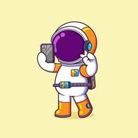 l'heureux astronaute fait le selfie et pose avec l'expression cool vecteur