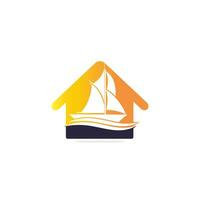 création de logo de club nautique. création de concept de logo de maison et de yacht. aventure de voyage en mer ou championnat de yachting ou tournoi de voyage à la voile. vecteur