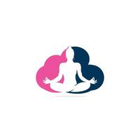 yoga avec modèle de conception de logo en forme de nuage. logo de produits naturels. icône de cosmétiques. logo du spa. logo de salon de beauté. modèle pour centre de yoga, centre de spa ou studio de yoga. vecteur