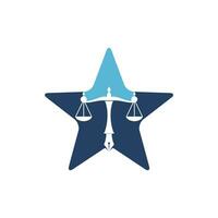 vecteur de logo de droit avec équilibre judiciaire symbolique de l'échelle de la justice dans une pointe de stylo. vecteur de logo pour le droit, les tribunaux, les services de justice et les entreprises.