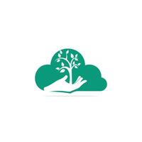 création de logo d'arbre à main et de nuage. logo de produits naturels. vecteur