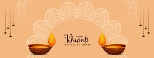 joyeux diwali bannière du festival culturel traditionnel hindou avec diya vecteur