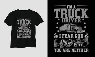 camionneur t-shirt design style vintage avec camion et drapeau vecteur