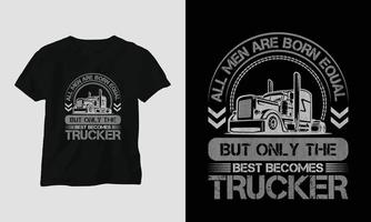 camionneur t-shirt design style vintage avec camion et drapeau vecteur