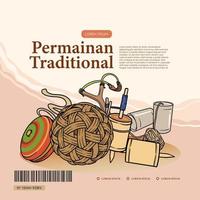 illustration de jeux traditionnels indonésiens pour publication sur les réseaux sociaux. fond de cultures indonésiennes dessinés à la main. vecteur