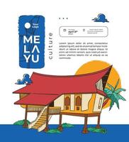 melayu maison traditionnelle culture indonésienne dessinée à la main pour les médias sociaux ou l'arrière-plan vecteur