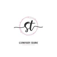 st écriture initiale et création de logo de signature avec cercle. beau design logo manuscrit pour la mode, l'équipe, le mariage, le logo de luxe. vecteur