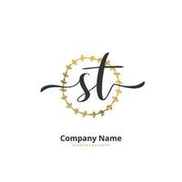 st écriture initiale et création de logo de signature avec cercle. beau design logo manuscrit pour la mode, l'équipe, le mariage, le logo de luxe. vecteur