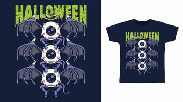 conception de t-shirt yeux avec des ailes de chauve-souris vecteur