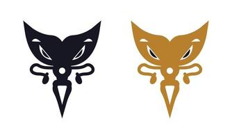 illustration de deux têtes d'aigle de couleur noir et or logo d'icône d'art vecteur
