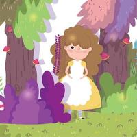 jolie fille avec robe et tablier dans le personnage des enfants de la forêt vecteur