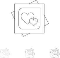 carte coeur amour proposition de carte de mariage jeu d'icônes de ligne noire audacieuse et mince vecteur