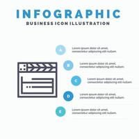 icône de ligne vidéo film américain usa avec 5 étapes présentation infographie fond vecteur