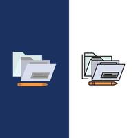 fichier dossier date icônes sûres plat et ligne remplie icône ensemble vecteur fond bleu