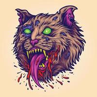 tête de chat effrayant visage monstre illustrations vectorielles pour votre logo de travail, t-shirt de marchandise de mascotte, autocollants et conceptions d'étiquettes, affiche, cartes de voeux entreprise publicitaire ou marques. vecteur