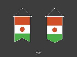 drapeau du niger sous diverses formes, vecteur de fanion de drapeau de football, illustration vectorielle.