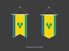 drapeau de saint-vincent-et-les grenadines sous diverses formes, vecteur de fanion de drapeau de football, illustration vectorielle.