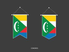 drapeau des comores sous diverses formes, vecteur de fanion de drapeau de football, illustration vectorielle.