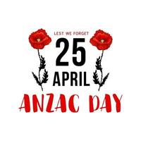 carte commémorative du 25 avril de l'anzac avec coquelicot rouge vecteur