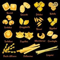 Icônes de sortes de pâtes italiennes vectorielles vecteur