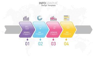 infographie d'entreprise 4 étapes vers le succès avec l'inspiration et l'objectif de l'idée de recherche. vecteur