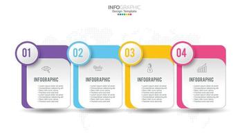 Modèle de conception infographique en 4 étapes avec icônes et processus. vecteur