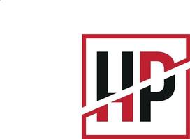 création de logo hp. conception initiale du monogramme du logo de la lettre hp en noir et rouge avec une forme carrée. vecteur professionnel