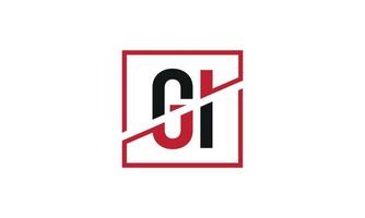 création de logo gi. conception initiale du monogramme du logo de la lettre gi en noir et rouge avec une forme carrée. vecteur pro
