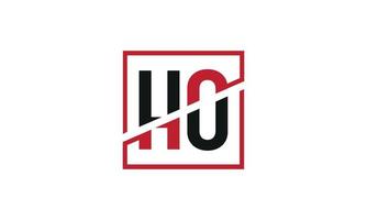 création de logo ho. conception initiale du monogramme du logo de la lettre ho en noir et rouge avec une forme carrée. vecteur pro