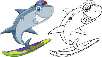 personnage de dessin animé de requin avec son contour de doodle vecteur
