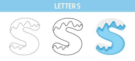 feuille de travail de traçage et de coloriage de la neige de la lettre s pour les enfants vecteur