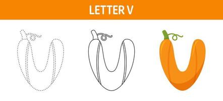 feuille de travail de traçage et de coloriage de citrouille lettre v pour les enfants vecteur