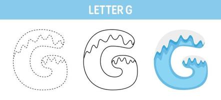 Feuille de travail de traçage et de coloriage de la neige de la lettre g pour les enfants vecteur