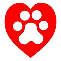 illustration d'une patte de chat avec un symbole de coeur rouge sur fond blanc. icône vecteur