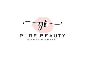création initiale de logo préfabriqué pour les lèvres aquarelle gf, logo pour la marque d'entreprise de maquilleur, création de logo de boutique de beauté blush, logo de calligraphie avec modèle créatif. vecteur