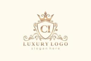 modèle initial de logo de luxe royal ci lettre en art vectoriel pour restaurant, redevance, boutique, café, hôtel, héraldique, bijoux, mode et autres illustrations vectorielles.