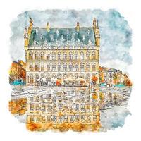 leuven belgique croquis aquarelle illustration dessinée à la main vecteur