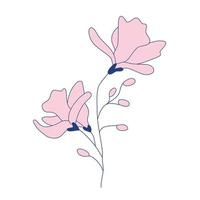 branche de magnolia avec bourgeons et fleurs, conception florale de couleur botanique. motifs floraux pour la couverture d'art mural d'impression de tatouage. illustration vectorielle simple subtile élégante esthétique. vecteur