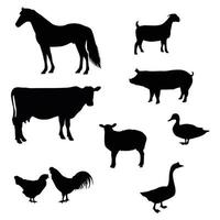 collection d'animaux de ferme ou silhouette noire de bétail vecteur
