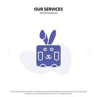 nos services lapin pâques lapin vacances solide glyphe icône modèle de carte web vecteur