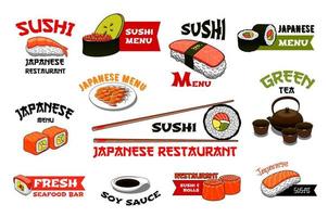 icônes vectorielles de menu de sushi de restaurant japonais vecteur