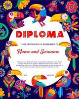 diplôme pour enfants oiseaux toucans mexicains et brésiliens vecteur