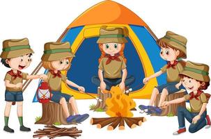 camping en plein air avec des enfants scouts vecteur