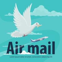 bannière de service de courrier aérien avec avion et pigeon vecteur