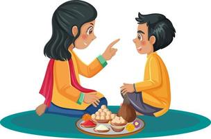 cérémonie bhai dooj avec personnage de dessin animé vecteur