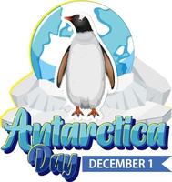 texte du jour de l'antarctique avec pingouin vecteur