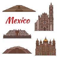 mexique monuments vecteur icônes de l'architecture aztèque