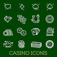 vecteur, ligne mince, icônes, de, casino, poker, jeu vecteur