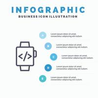 regarder la main regarder l'horloge ligne icône avec 5 étapes présentation infographie fond vecteur